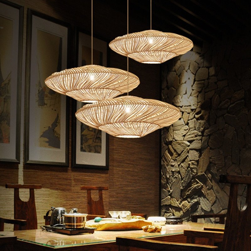 New UFO Shades Rattan Lamp Creative Chinese Style Pendant Lights Suspension Dining Room Restaurant Lights E27 Led Hanging Lamp 1