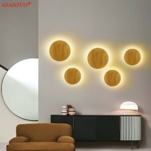 110-240V Wooden LED Wall Lamp Craft Round Oval Shape with Light Decorative Lamp Source Wall-mounted Indoor Lighting 1
