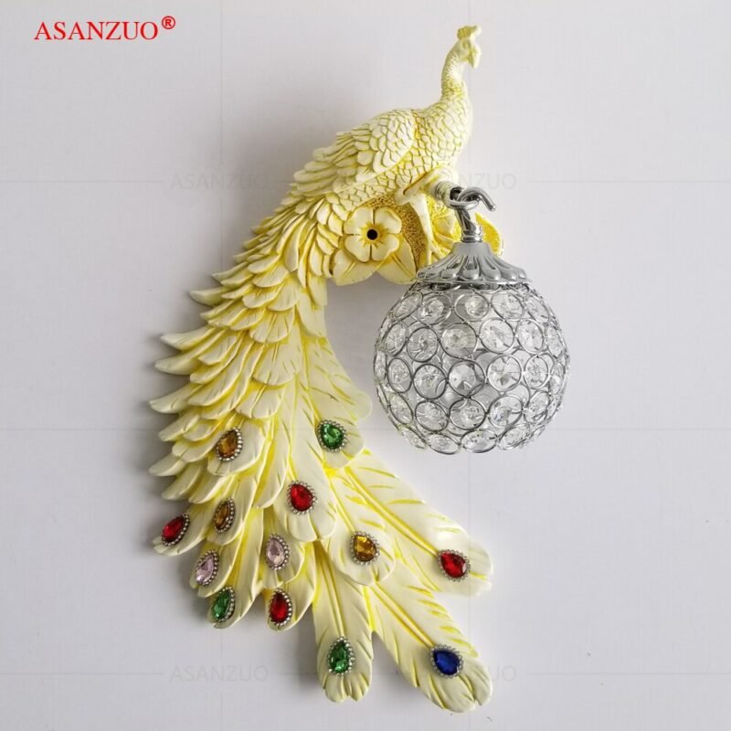 Creative colorful peacock wall lamps modern home living room decor background wall sconce light fixture stairs bedside lamp 6