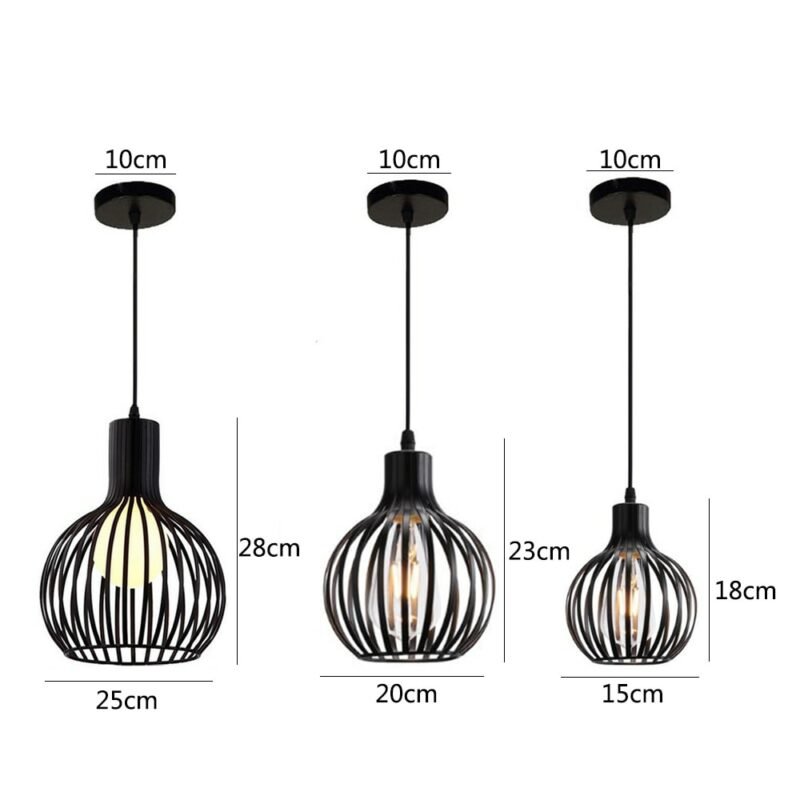Chinese style iron cage black/white pendant lights single head living room dining room E27 hanging lamp 6