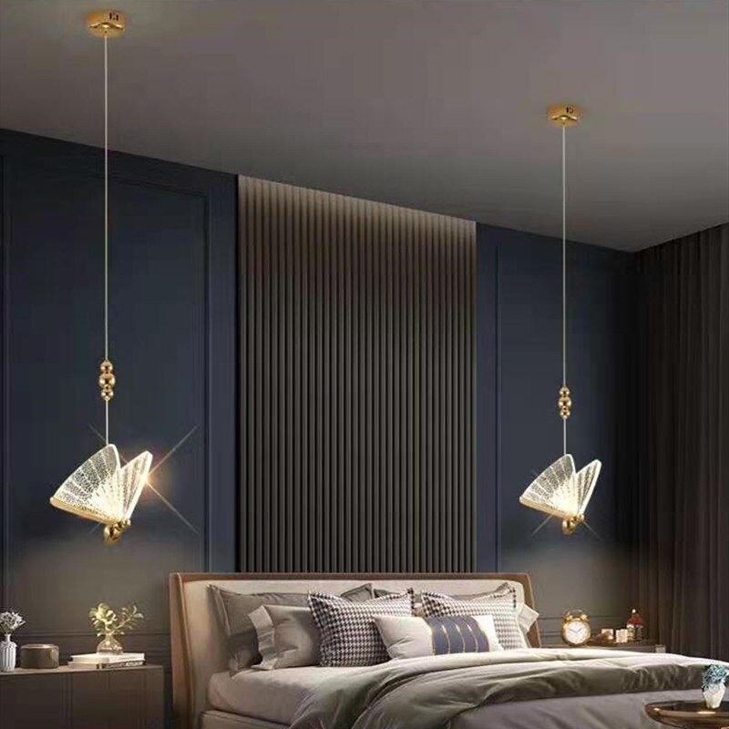 Single double head Nordic bedside Long-line hanging lamp  Modern light luxury creative net red butterfly pendant lights 3