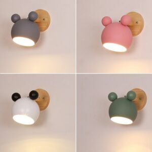 Nordic wooden wall lamps cute colorful wall sconces kitchen restaurant macaroon Decorative Bedside Wall light E27 1