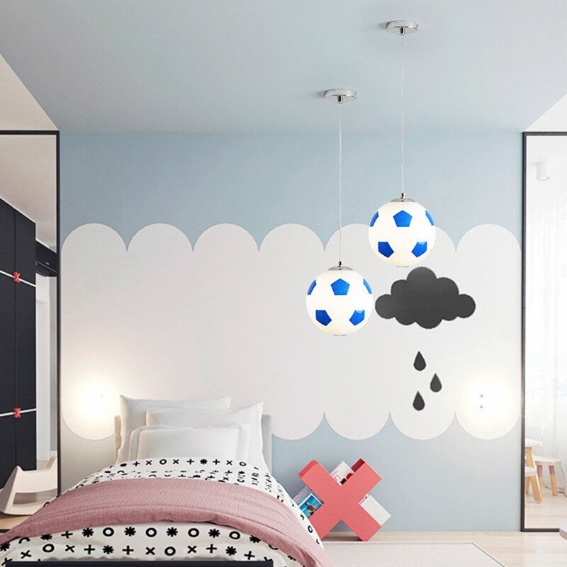 Modern Ceiling Lighting Fixture For Kids Boys Bedroom Football Shape LED Hanging Ceiling Lamp Children Home Decor Glass pendant 4