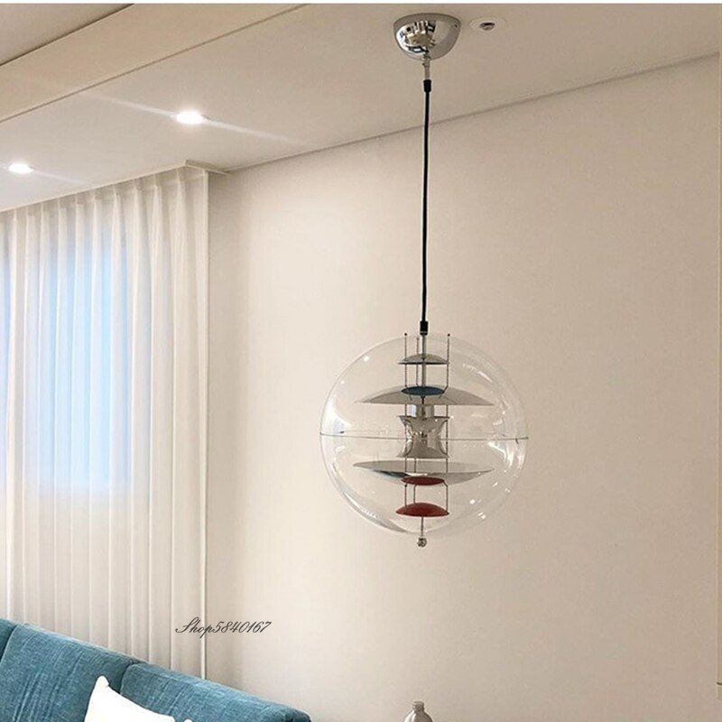 Nordic Transparent Globe Pendant Lights Acrylic Ball Lustre Led Hanglamp Living Room Decoration Cafe Restaurant Light Fixtures 3