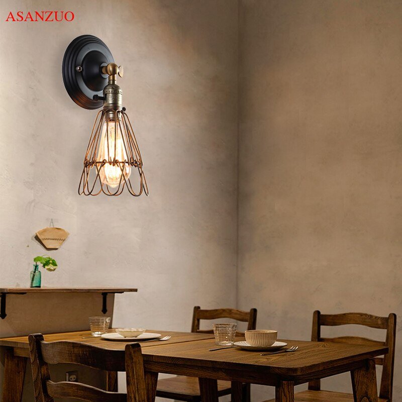 American Explosion-proof Wall Light Retro Small Iron Cage Loft Decor Living Room Wall Sconce Antique Home Lighting Luminaire 5