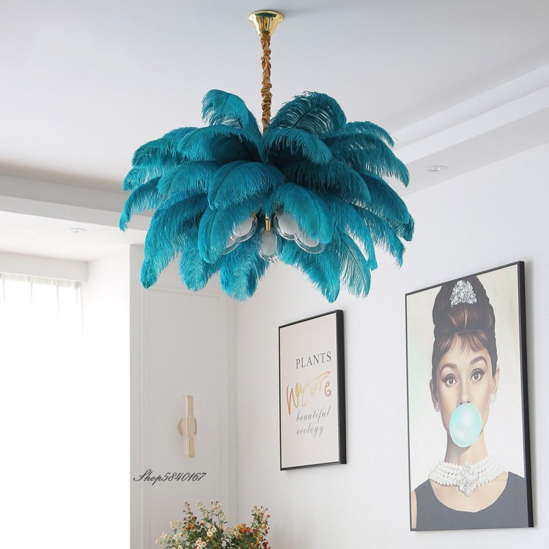 Modern Feather Pendant Lights Romantic Dining Room Restaurant Suspension Luminaire Ostrich Real Feathers Lamp Living Room Decor 3