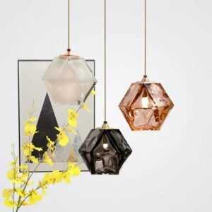 Modern Glass Geometry Pendant Lights for Kitchen Dining Room Hanging Lamps Diamond Lighting Fixture Crystal Bedroom Decor 1