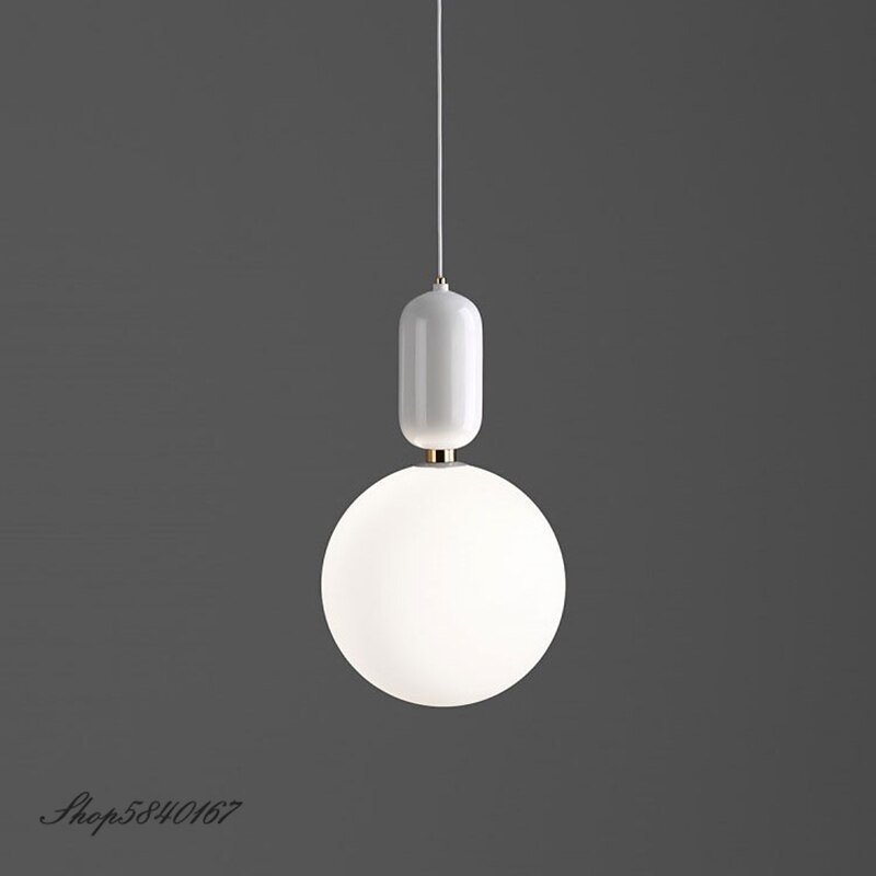 Nordic Designer Pendant Lights Milky Glass Ball Hanging Lamp for Living Room Dining Room Lights Creative Suspension Hanglamp 4