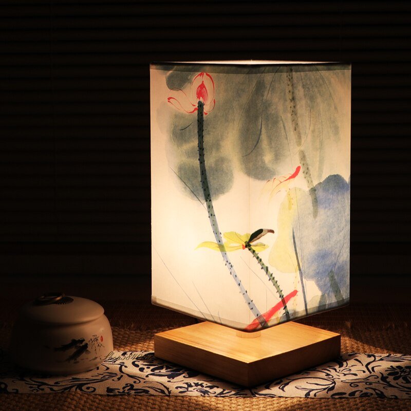 Vintage Chinese Style Wooden Table Lamp Retro Landscape Painting Desk Lamp Lights for Room Decoration Personality Beside Lamp 5