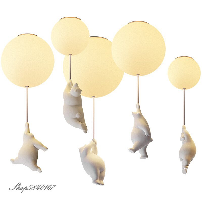 Modern Designer Pendant Lights Polar Bear Hanging Lamps for Living Room Children Bed Room Lamps Decor Glass Ball Pendant Lamp 6