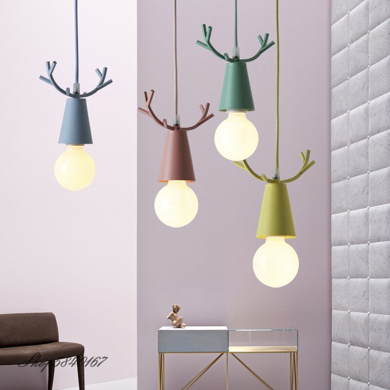 Nordic Animal Pendant Lights Black Iron Deer hanglamp For Living Room Bedroom Study Home Decor Indoor Lighting E27 Hanging Lamp 6