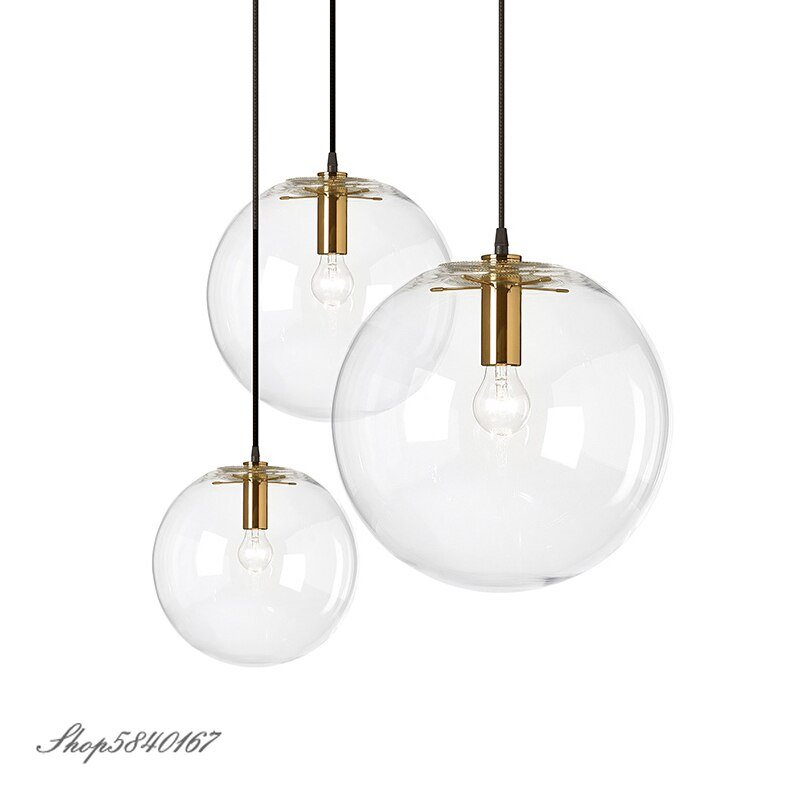 Post Modern Pendant Lamps Clear Glass Kitchen Hanging Lamps Dining Room Light Fixtures Creative Art Deco Loft Pendant Lights LED 6