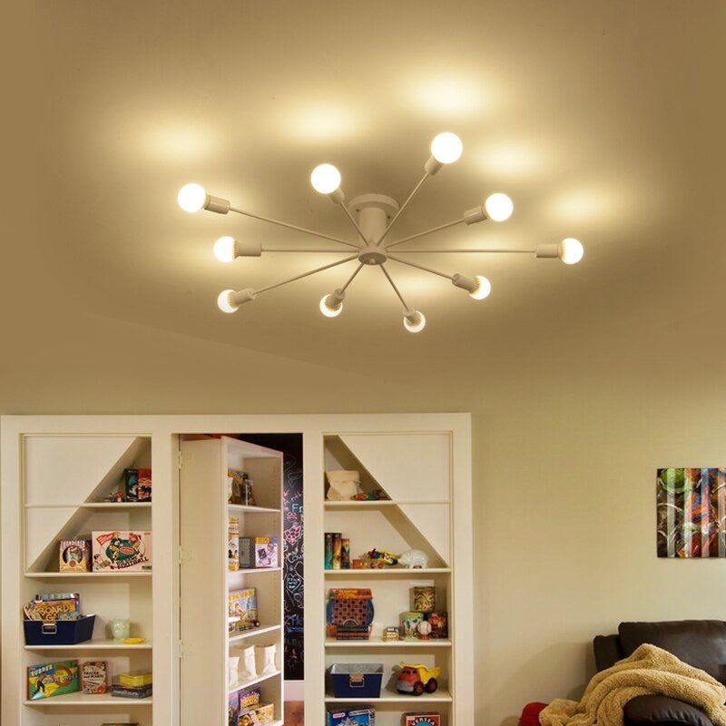 Retro Ceiling Lights Multiple E27 Lamp Base 6/8/10 Heads Black/White For Living Dining Room Vintage Ceiling Lamp 4