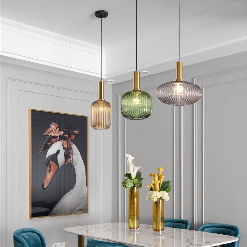 Modern Pendant Lights Gray Glass LED Nordic Restaurant Hanging Lighting Dining Living Bedroom Home Decor Fixture Kitchen Lamps 3
