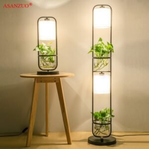American creative wrought iron floor lamp simple modern living room study bedroom plant hydroponic decoration table lamp 1