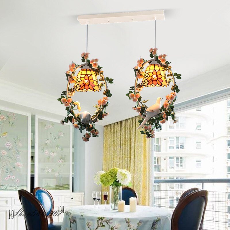 Tiffany Pendant Lamp Bird Lamp Artificial Plant Wreath Light Fixtures Hanging Lamps for Living Room Loft Restaurant Decoration 3