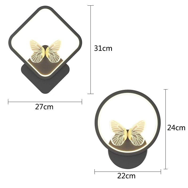 Modern Round ring butterfly Wall Lamps Home Decor Living Room Bedroom Bedside AC110-240V LED light Gold Black Aisle Decor Sconce 6