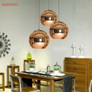 Glass pendant lights diameter 15cm/20cm Round Ball hanging lamp Golden/Copper/Silver glass Plating space ball cord pendant light 1