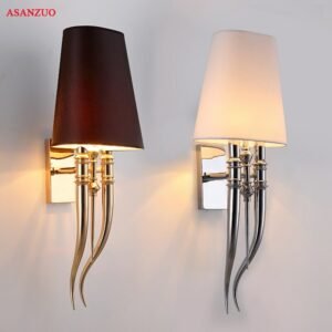 Modern Iron Claw Horn Wall Lamps Cloth lampshade Bedroom Bedside Wall Sconce Dining Living Room Decor Light E27 Luminaire 1