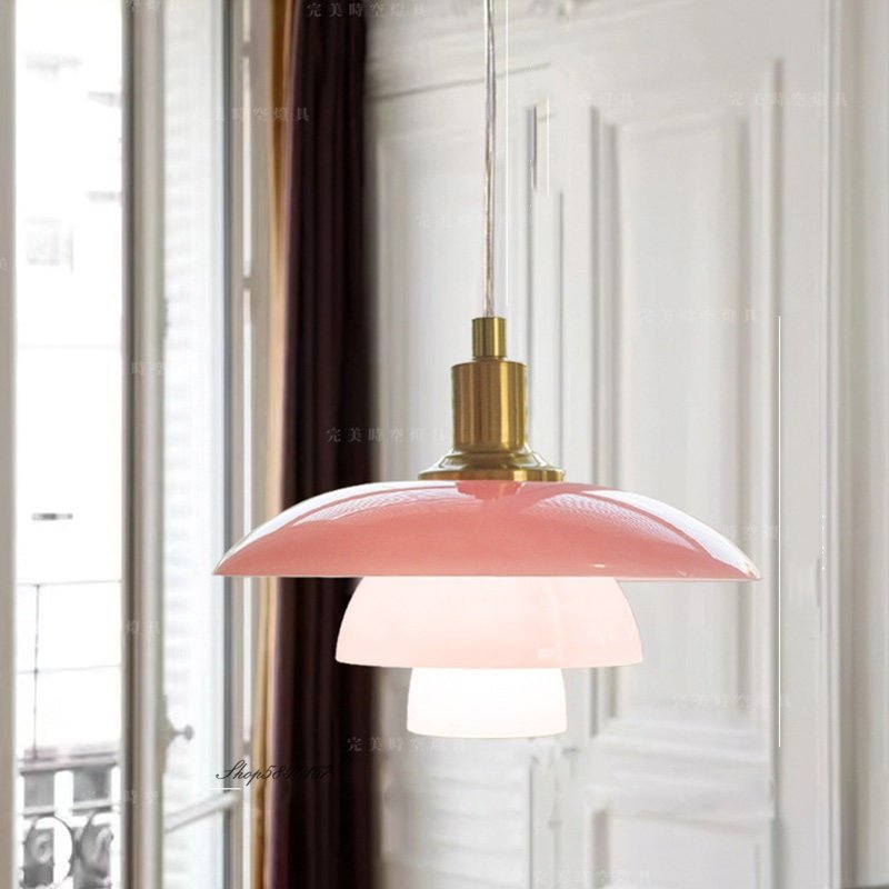 Nordic Minimalist Pink Glass Pendant Light Restaurant Living Room Dining Room Romantic Light Fixtures Girls Room Chandeliers 3