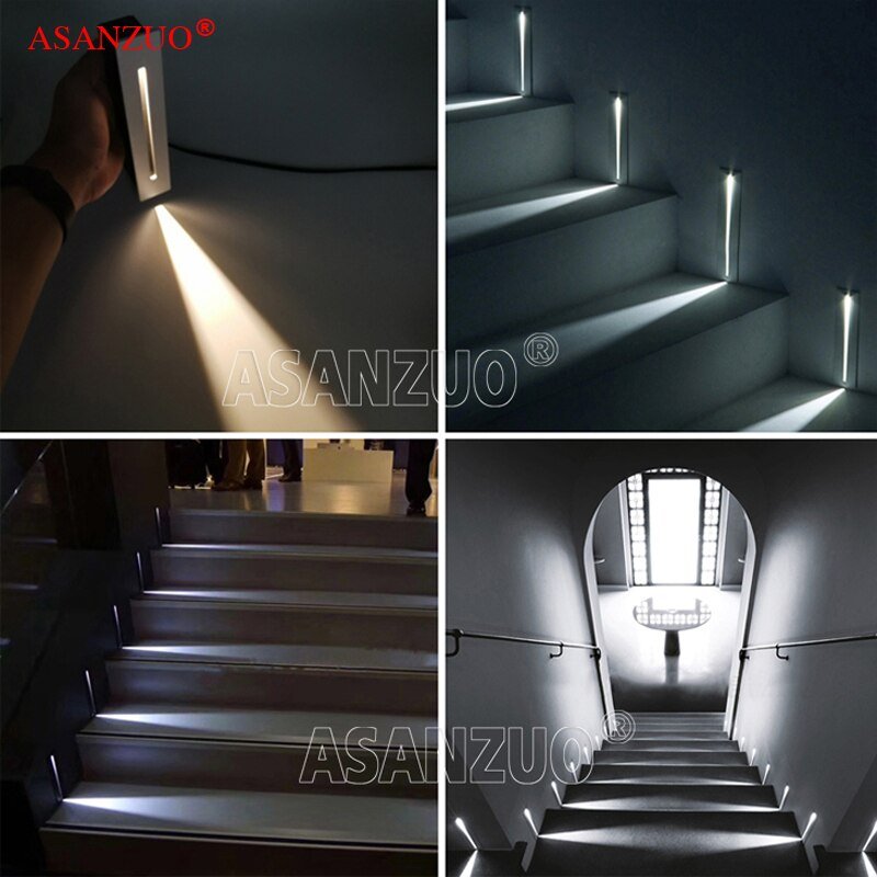 Recessed 3W Led Stair Light AC85-265V Indoor Corner Wall lights Step Decoration Lamp Hallway staircase Lamps 4