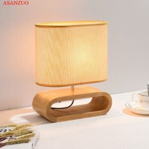 Nordic wood base table lamp cloth lampshade table lights for living room bedroom bedside desk lamp reading lights fixture E27 1