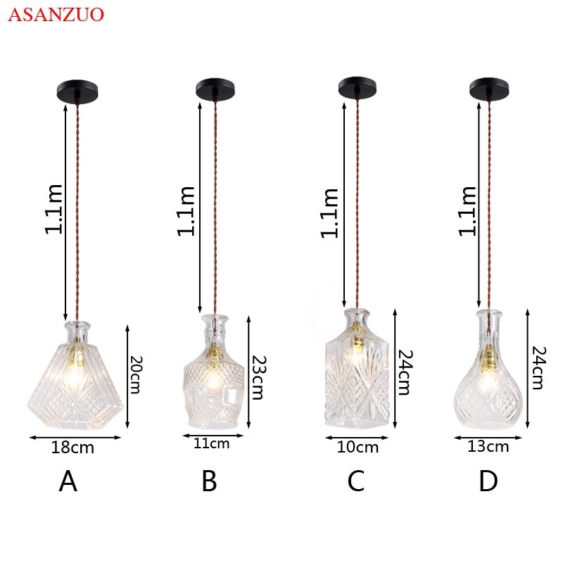 Vintage Wine Bottle Pendant Lights CafeRoom/Bar Lamp Single Glass Pendant Lamps Decoration Indoor Lighting E27 5