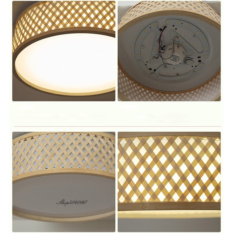Modern Round Plate Ceiling Lights Creative Bamboo Ceiling Lamp Room Decor Japanese Style Tatami Hanging Light Dining Room Lamp 3