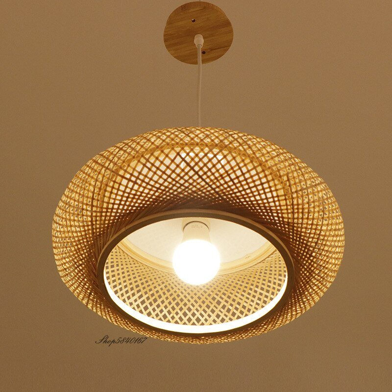 New Bamboo Pendant Lights Creative Hand Knitted Vintage Wooden Suspension Luminaire Dining Room Kitchen Led Lighting Room Lamps 2