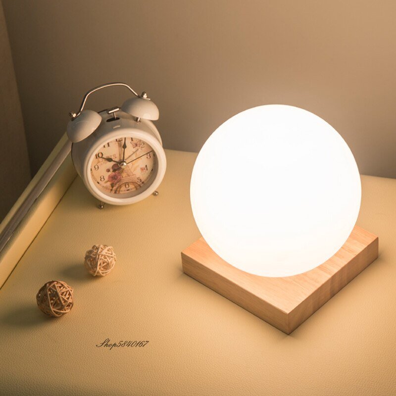 Modern and Simple Milk White Glass Desk Lamp Creative Dimming  LED Lamp Bedroom Bedside Decoration Solid Wood Desk Table Lamps 4