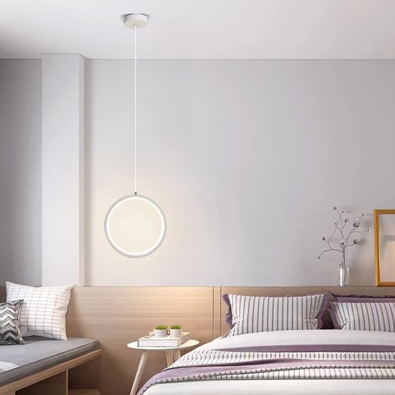 Nordic Simple LED Long wire Suspension Hanging Light Living Room Modern Black White Round Pendant Lamp for Bed Side Lighting 5