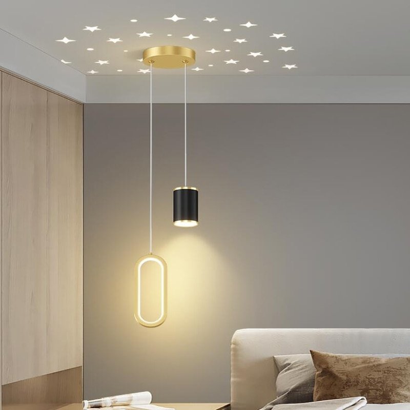 New Nordic bedroom LED pendant light Modern simple bedside double head chandelier creative sky star projection lamp 4