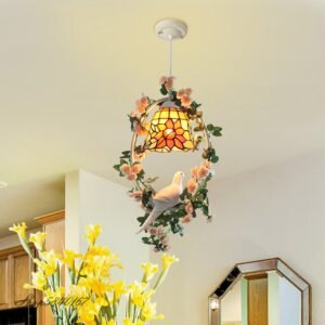 Tiffany Pendant Lamp Bird Lamp Artificial Plant Wreath Light Fixtures Hanging Lamps for Living Room Loft Restaurant Decoration 1