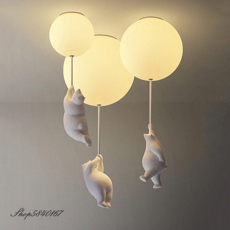 Modern Designer Pendant Lights Polar Bear Hanging Lamps for Living Room Children Bed Room Lamps Decor Glass Ball Pendant Lamp 5