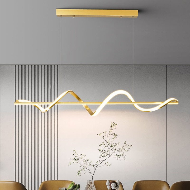 Modern Designer Wave Line Pendant Light Led Chandeliers Spiral Long Dining Room Lustre Restaurant Hanging Luminaire Bar Lighting 4