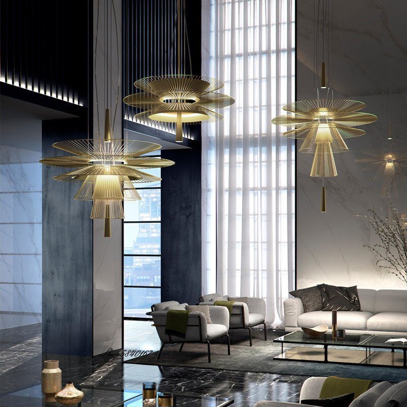 2021 New Mesh Pendant Lights Designer Iron Flower Multi-layer Hanging Lamp for Living Room Dining Art Decor Modern COB Led Light 4