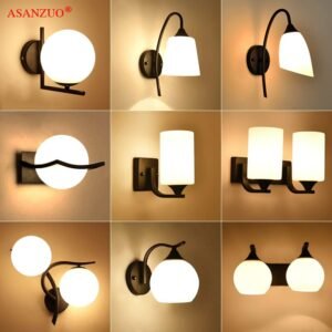 American loft retro milk white glass lampshade wall lamp vintage bedroom bedside iron wall sconce E27 or E14 or G9 light fixture 1
