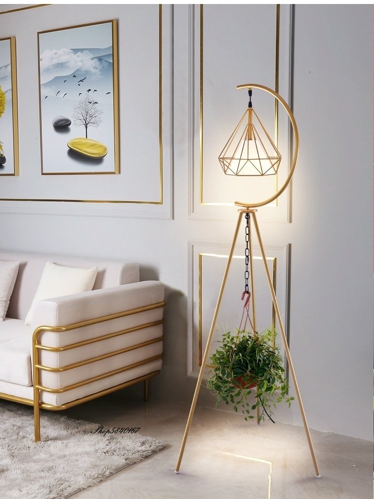 Wrought Iron Diamond Floor Lamps Nordic Simple Tripod Stand Lights Living Room Decor Corner Bedroom Bedside Lamp Led Tall Lamp 2