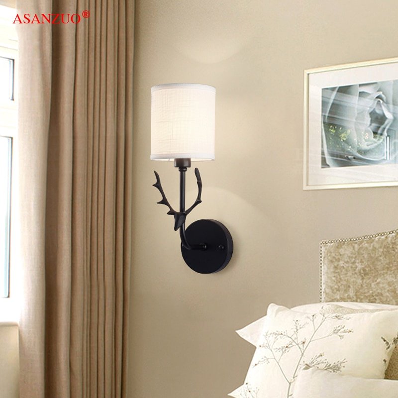 Nordic antler small wall lamps modern creative aisle bedroom living room decor fabric lampshade sconce lamp 2