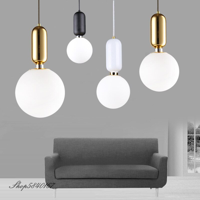 Nordic Designer Pendant Lights Milky Glass Ball Hanging Lamp for Living Room Dining Room Lights Creative Suspension Hanglamp 3