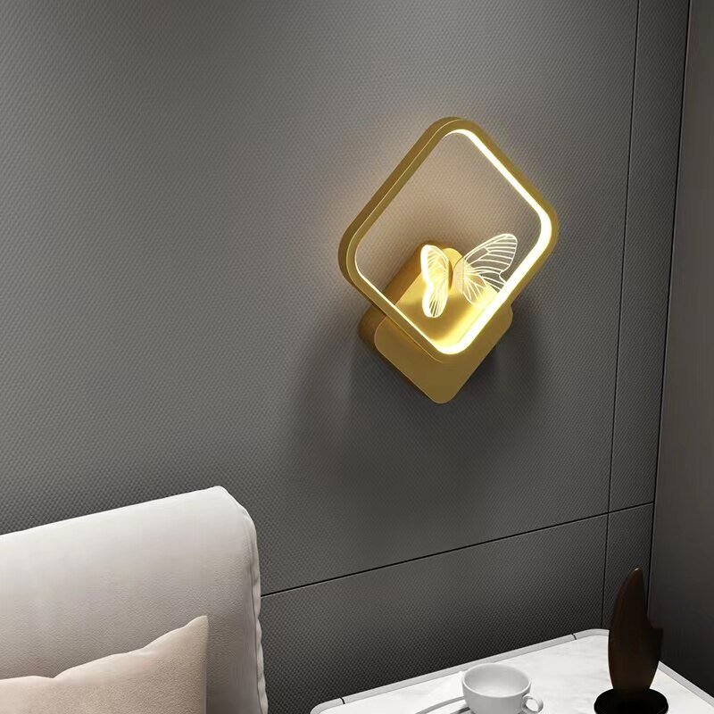 Modern Round ring butterfly Wall Lamps Home Decor Living Room Bedroom Bedside AC110-240V LED light Gold Black Aisle Decor Sconce 4