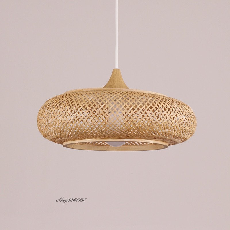New Bamboo Pendant Lights Creative Hand Knitted Vintage Wooden Suspension Luminaire Dining Room Kitchen Led Lighting Room Lamps 3