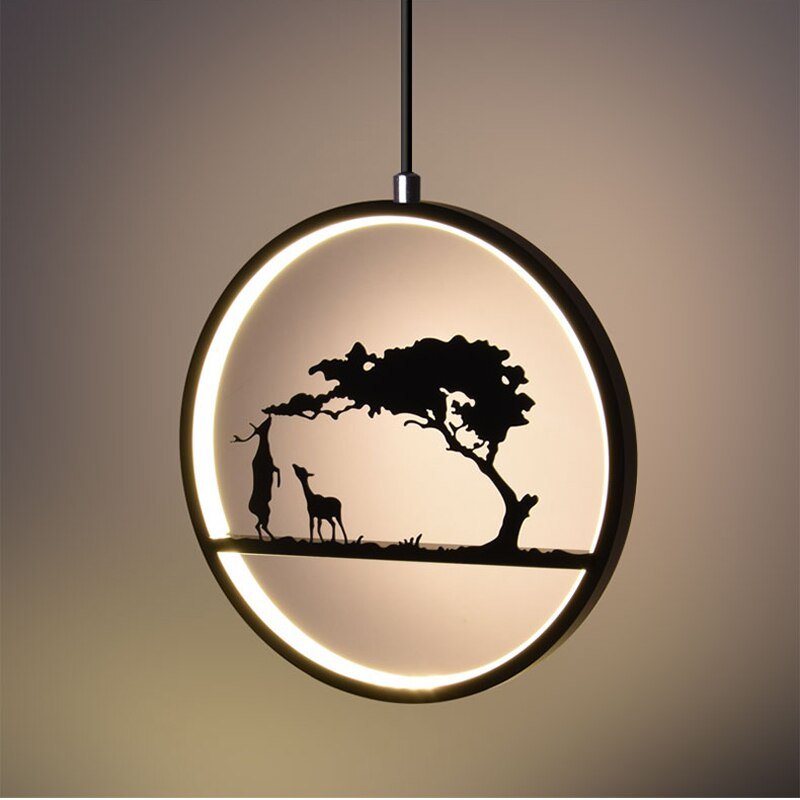 Black Ring LED pendant lights living room restaurant Retro Hanging Lamps Creative animal pattern children's room pendant lamp 4