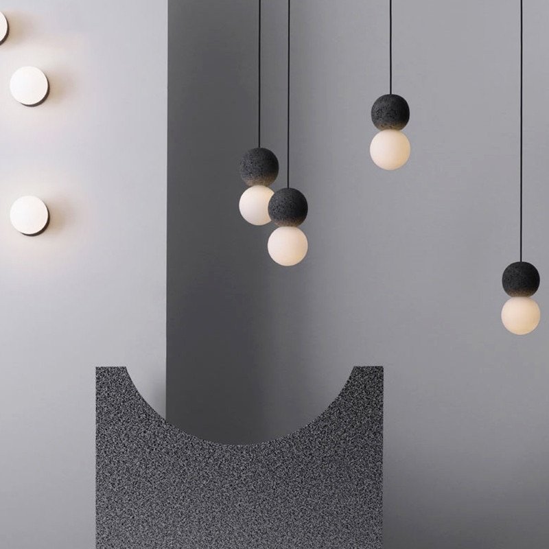 Nordic industrial design cement pendant lights modern simple dining room kitchen restaurant bedside glass ball hanging lamp 1