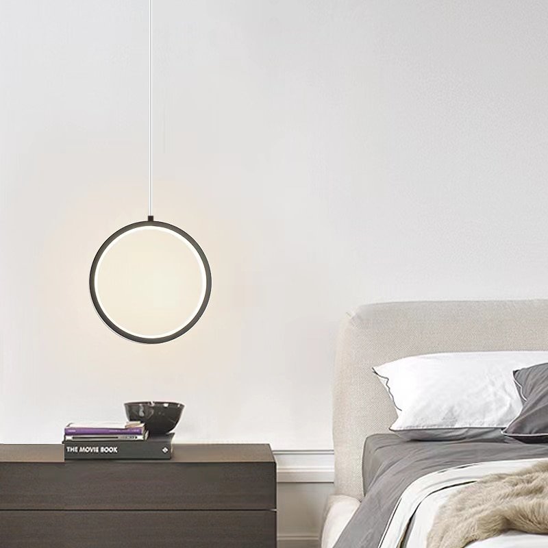 Single double head black led pendant light Bedroom Hanging Lamp Bedside Long Line Light Luxury Circle Small Chandelier 5
