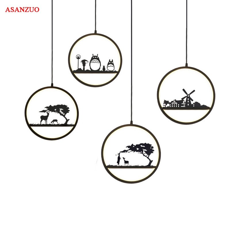 Black Ring LED pendant lights living room restaurant Retro Hanging Lamps Creative animal pattern children's room pendant lamp 1