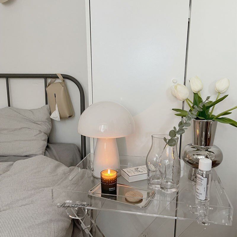 Vintage Glass Table Lamp Danish Orange Mushroom Desk Lmap Lights Living Room Decoration Bedroom Bedside Lamp Ins Simple Lighting 4