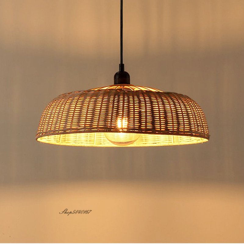 Retro Rattan Pendant Lights Natural Wicker Hand Knitted Suspension Luminaire Dining Room Kitchen Lights Living Room Home Decor 1