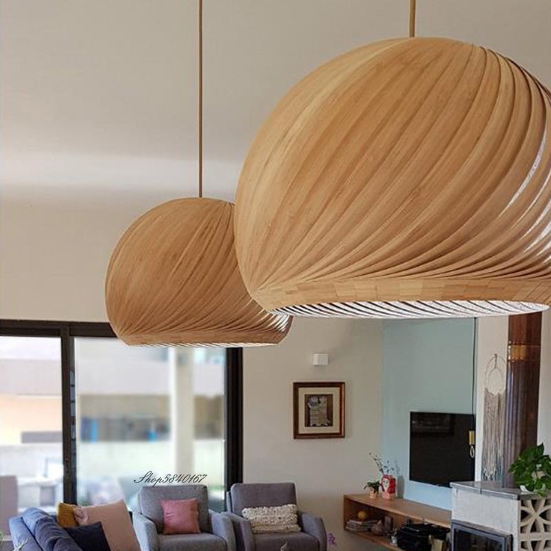 Simple Quiet Wooden Pendant Light Nordic Round Ball Creative Lamp for Living Room Bedroom Dining Room Bar Table Led Chandeliers 5