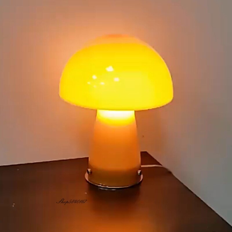 Vintage Glass Table Lamp Danish Orange Mushroom Desk Lmap Lights Living Room Decoration Bedroom Bedside Lamp Ins Simple Lighting 5